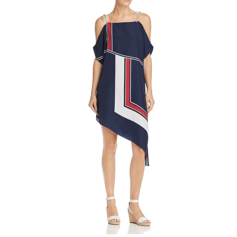 Joie Womens Colorblock Asymmetrical Dress Navy Red White Womens Size XS